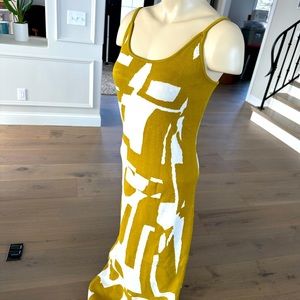 Bodycon Knit Print Maxi Dress, Olive and Off White, Size M, New